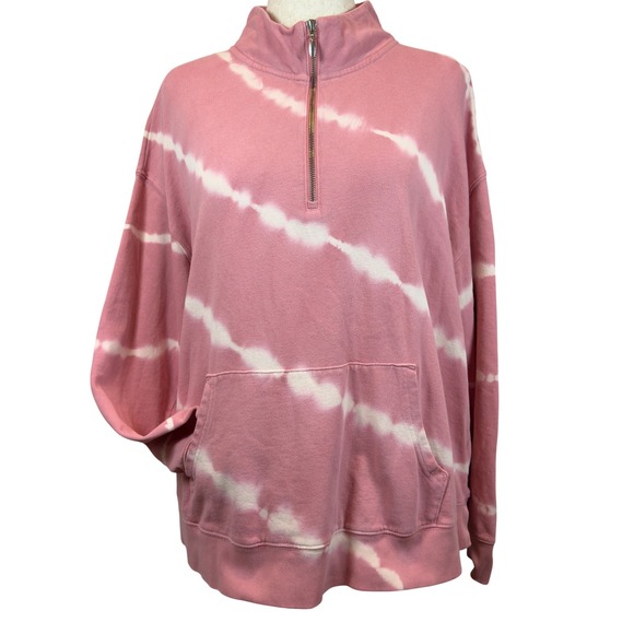 Old Navy Tops - Old Navy Pink White Tie Dye Quarter Zip Sweatshirt Pullover Women's XL Warm Cozy
